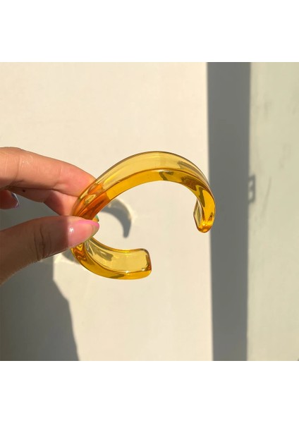 H Hz Renkli Akrilik Reçine Geometrik Basit Açık Bilezik Geniş Versiyon Şeffaf Bileklik Kadınlar Için Genç Kız Takısı (Yurt Dışından)