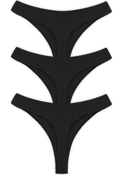 Basic Pamuklu Dantel Detaylı Kadın Tanga 3'lü Paket Külot - 3