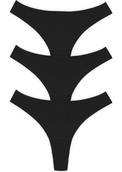 Basic Pamuklu Dantel Detaylı Kadın Tanga 3'lü Paket Külot - 3 modelleri