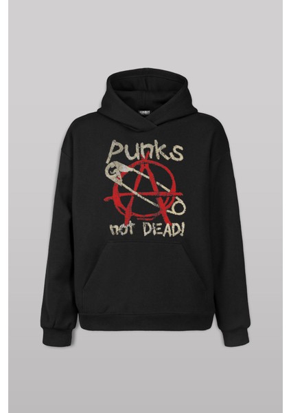 Punk Is Not Dead Rock Sokak Street Culture Siyah Baskılı Sweat Kapüşonlu Hoodie