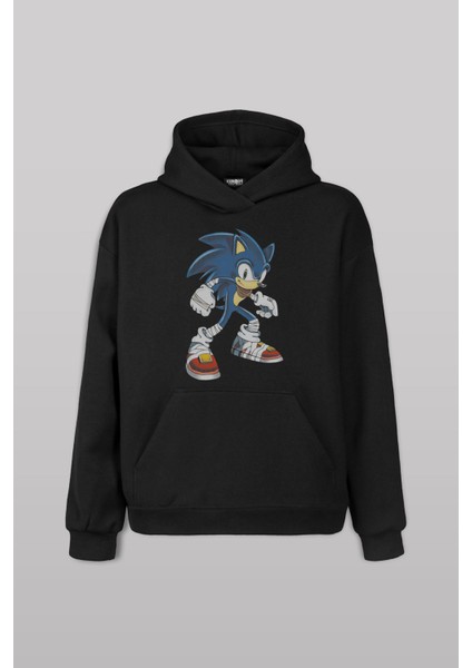Sonic The Hedgehog Boom Cartoon Sonic Siyah Sweat Kapüşonlu Hoodie