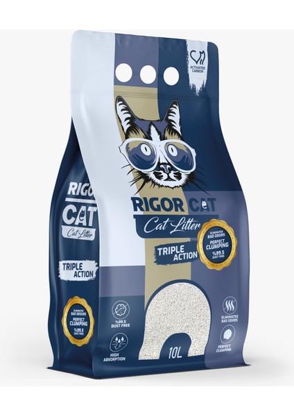 Rıgor Cat Aktif Karbonlu Topaklanan Kedi Kumu 10 L
