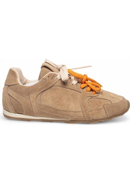 Vizon Hakiki Deri Süet Çift Bağcıklı Kadın Spor Ayakkabı