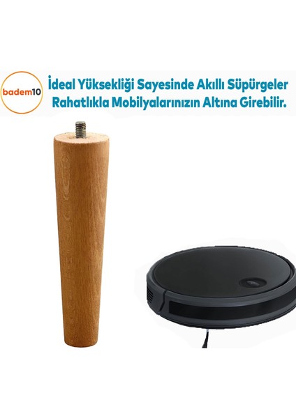 4'lü Set Ahşap 15 cm Mobilya Koltuk Kanepe Sehpa Masa Ayağı Ayakları M8 Civatalı Bağlantı Aparatlı