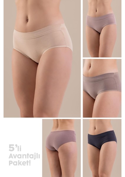 Düşük Bel Pamuklu Basic Kadın Slip Külot 5li Paket 8445 Renkli