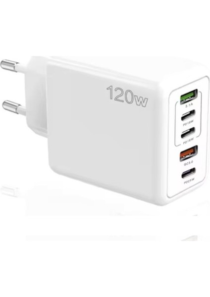 120W 3 Type-C + 2 UsbA Toplam 5 Çıkışlı Ev Tipi Süper Hızlı Şarj Aleti SR104