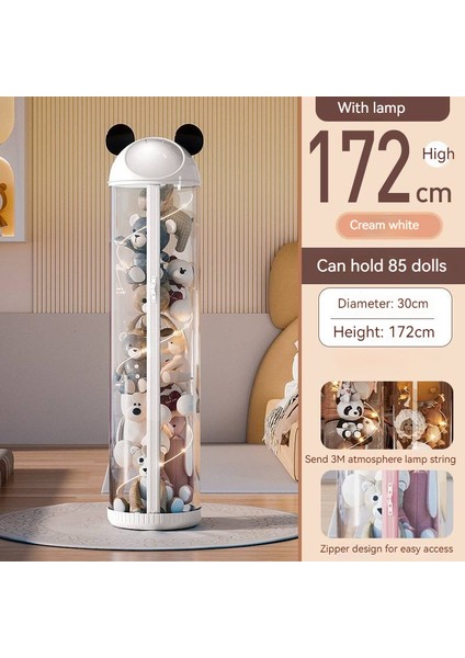 170CM Doll Storage Bin, Plush Toy Storage Drum, Transparent Zippered Portable Storage For Stuffed Animals, Kids' Dolls With LED Light (Yurt Dışından)
