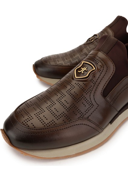 Erkek Deri Kahverengi Sneakers & Spor Ayakkabı 383 6276 Erk Ayk SK24-25 Kahve Slvr