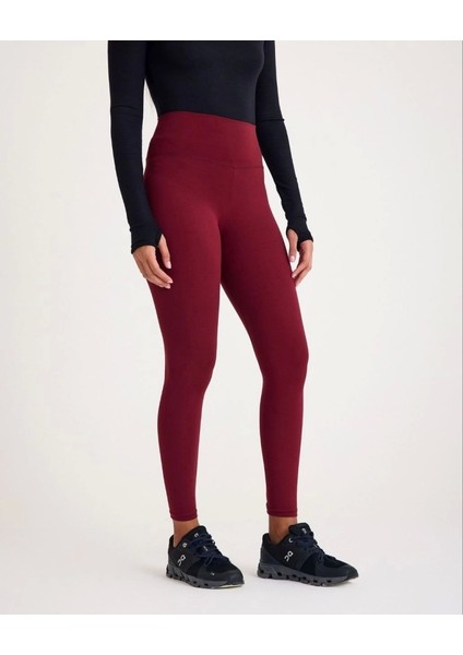 Nonofit Yüksek Bel Düz Sporcu Tayt - Bordo