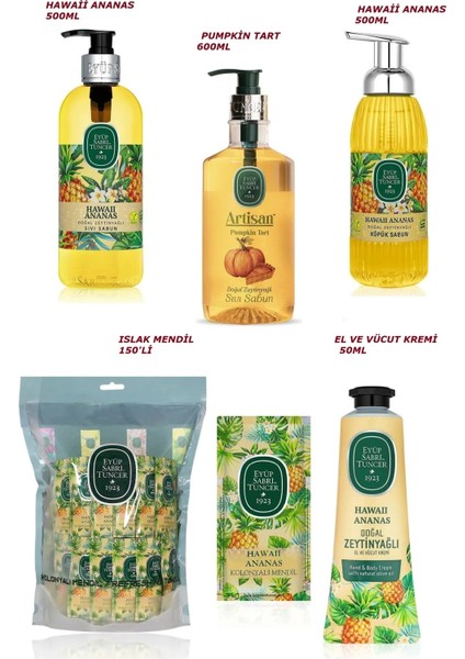 Hawaii Serisi 61(Sıvı Sabun 600ML+500ML,KÖPÜK Sabun 500ML,ISLAK MENDIL150 Adet, KREM50 Ml)