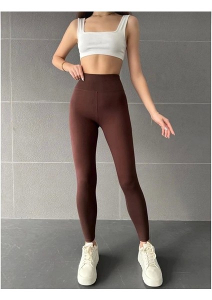 Nonofit Yüksek Bel Düz Sporcu Tayt - Kahve