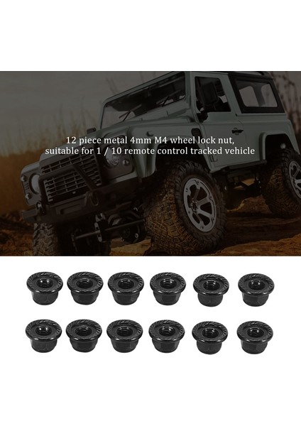 12 Adet Metal 4mm M4 Tekerlek Kilit Somunları 1/10 Rc Paletli Araba Traxxas Trx4 Trx6 Eksenel SCX10 90046 AXI03007 Redcat, Siyah (Yurt Dışından)