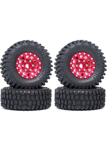 1.0 Metal Beadlock Tekerlek Göbekleri ve Kauçuk Lastikler Seti 1/24 Rc Paletli Araba Eksenel SCX24 Fms FCX24 Traxxas TRX4M, Pembe (Yurt Dışından)
