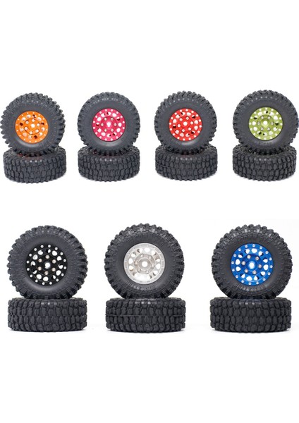 1.0 Metal Beadlock Tekerlek Göbekleri ve Kauçuk Lastikler Seti 1/24 Rc Paletli Araba Eksenel SCX24 Fms FCX24 Traxxas TRX4M, Pembe (Yurt Dışından)