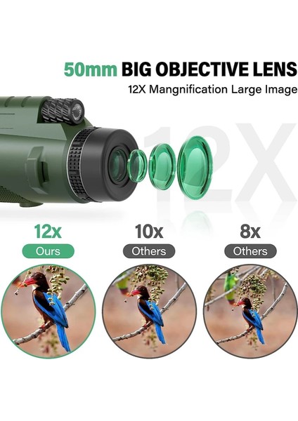 Güçlü 80X100 Hd Monoküler Teleskop Tripod Cep Telefonu Klipsi Vahşi Hayvanları Avlama Kuş Gözlemciliği Kamp ve Yürüyüş (Yurt Dışından)
