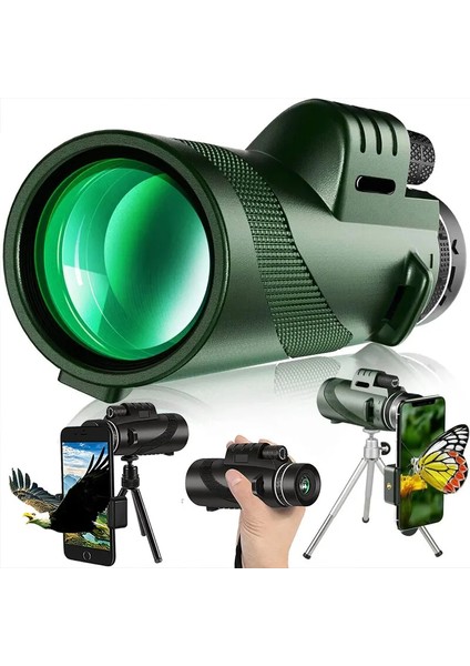 Güçlü 80X100 Hd Monoküler Teleskop Tripod Cep Telefonu Klipsi Vahşi Hayvanları Avlama Kuş Gözlemciliği Kamp ve Yürüyüş (Yurt Dışından)