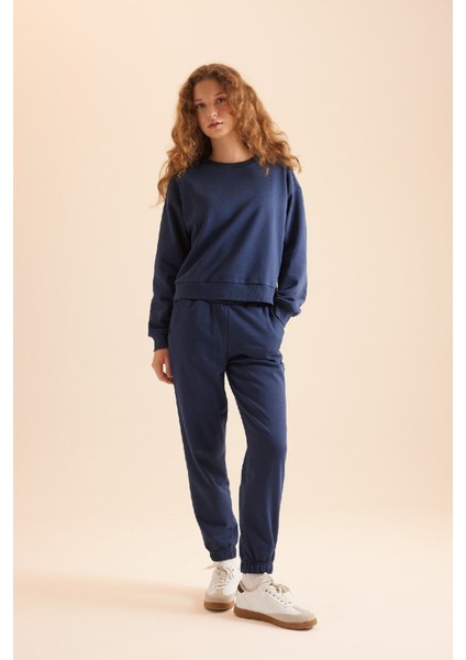 Regular Fit 2'li Takım Sweatshirt Beli Lastikli Jogger Eşofman Altı D8022AXNS