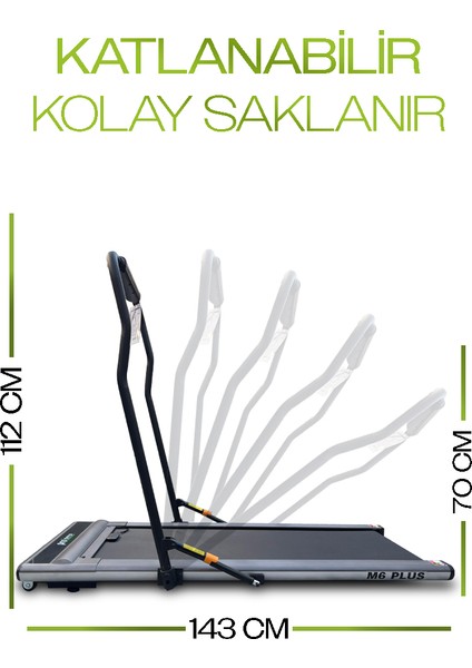 M6 Plus Uzaktan Kumandalı Yürüme ve Koşu Bandı Led Ekran, Kolay Kurulum, Katlanabilir, 0-8km/sa