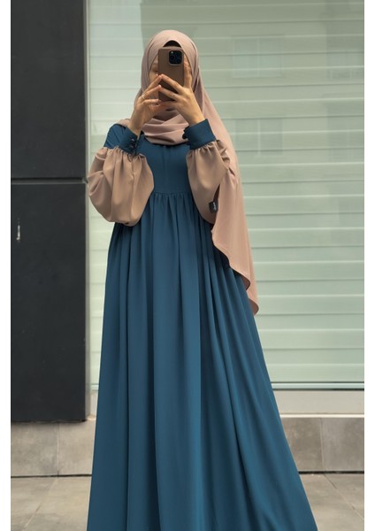 Hijabi Elbise-Petrol/ Bej modelleri