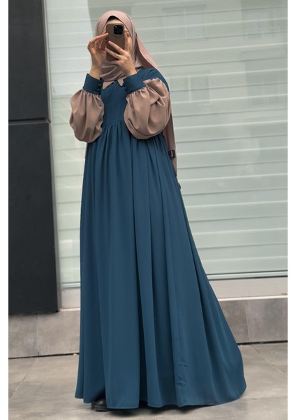 Hijabi Elbise-Petrol/ Bej fırsatları