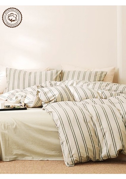 Naturel Stripe Çift Kişilik Nevresim Seti (Çarşafsız)