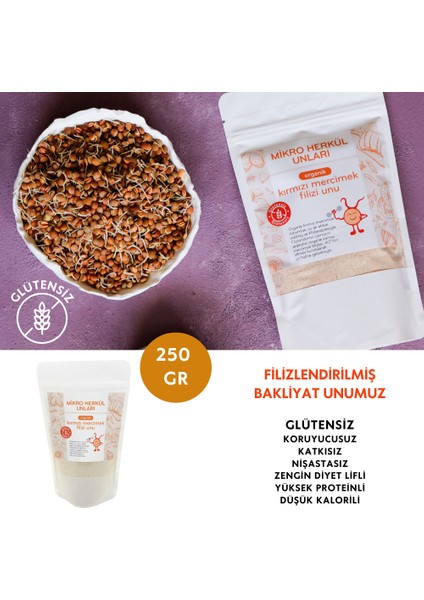 Organik Glutensiz Kırmızı Mercimek Filizi Unu (250 Gr)