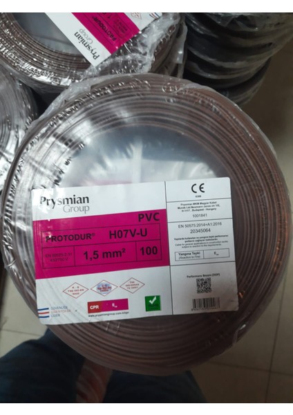 1,5 mm Nya Kablo Kahve Tek Damar 100 mt