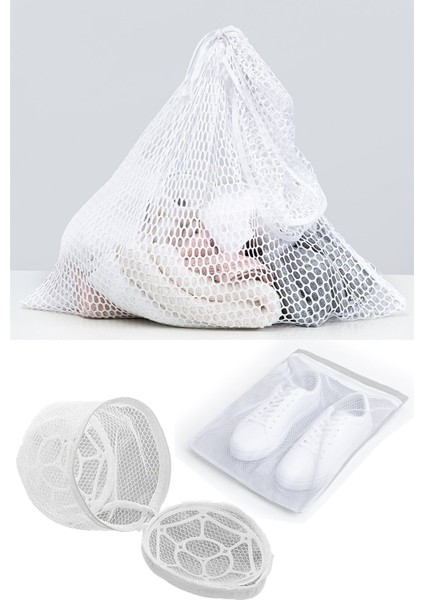 3lü Yıkama File Seti - Ayakkabı Filesi-Plastik Aparatlı Sütyen Yıkama- Çamaşır Yıkama Filesi (324324)