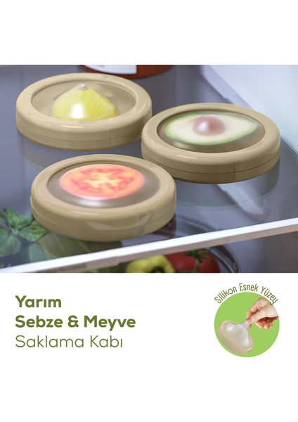 3lü Buzdolabı Için Yarım Meyve ve Sebze Koruma Kabı - Limon, Soğan, Domates Saklama Kutusu Bej