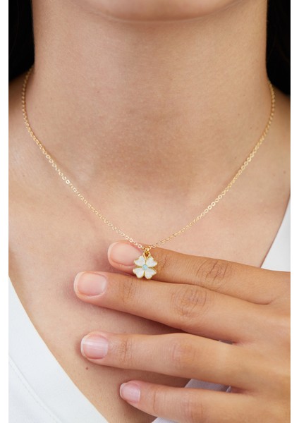 Sedef Görünümlü Yonca Model Gold Kolye fiyatları