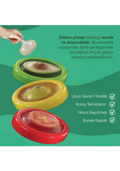 3lü Buzdolabı Için Yarım Meyve ve Sebze Koruma Kabı - Limon, Soğan, Domates Saklama Kutusu Kırmızı