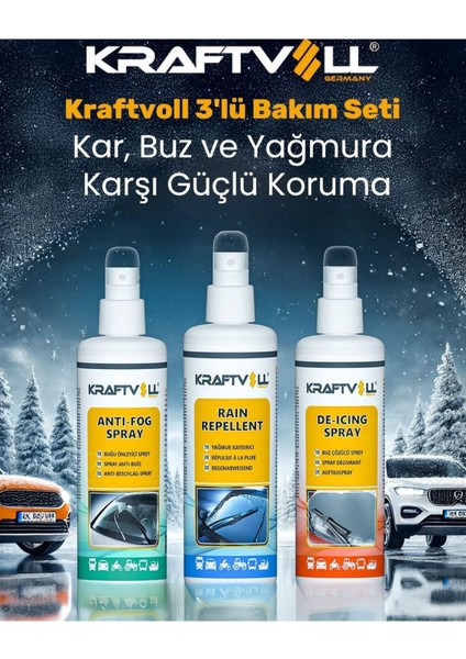 Kraftvoll Germany Buğu Önleyici Buz Çözücü Yağmur Kaydırıcı Kışlık Bakım Set 250ML x 3