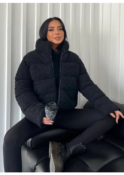 Peluş Kabartma Teddy Kadın Şişme Mont