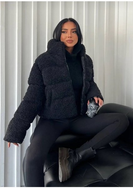 Peluş Kabartma Teddy Kadın Şişme Mont modelleri