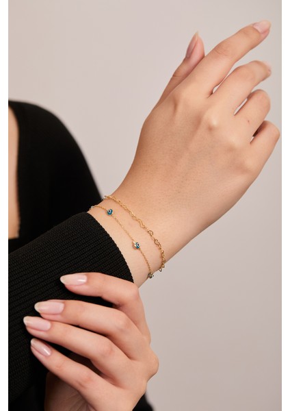 925 Ayar Gümüş Nazar - Bağlantılı Kapler Ikili Bileklik Set