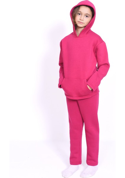 Şardonlu Kalın Üçiplik Unisex Çocuk Eşofman Takımı