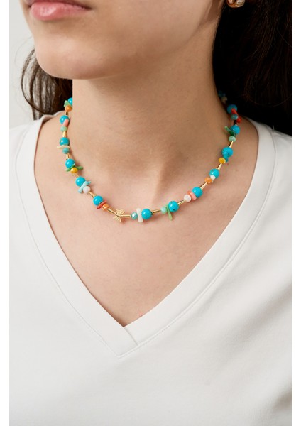 Kadın Kelebek Detaylı Renkli Taşlı Kolye fiyatları