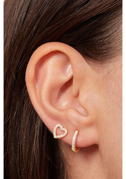 Kadın Kalp 925 Ayar Gümüş Ikili Küpe Set