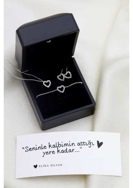 Işıklı Kutuda Kalp Model 925 Ayar Gümüş Set