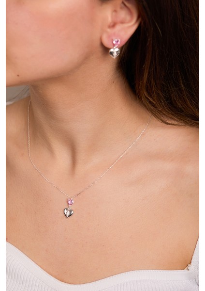 925 Ayar Gümüş Sallantılı Kalp Kolye ve Küpe Set fiyatları