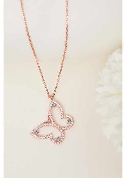 925 Ayar Gümüş Zirkon Taşlı Kelebek Kolye