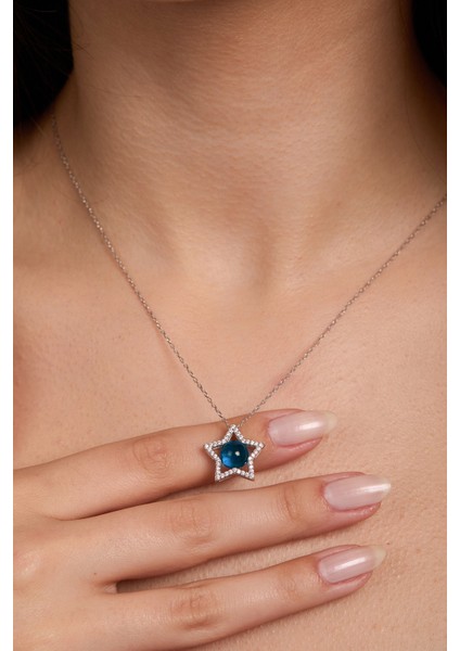 925 Ayar Gümüş Mavi Taşlı Yıldız Kolye fiyatları