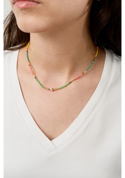 Kadın Kelebek Detaylı Renkli Taşlı Kolye