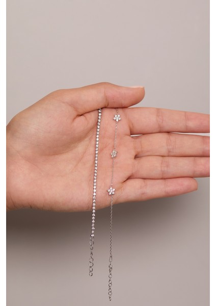 925 Ayar Gümüş Su Yolu - Lotus Çiçek Ikili Bileklik Set modelleri