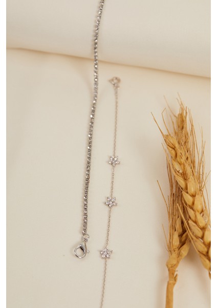 925 Ayar Gümüş Su Yolu - Lotus Çiçek Ikili Bileklik Set fırsatları