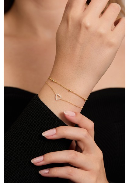 925 Ayar Gümüş Top Zincir - Kalp Ikili Bileklik Set fiyatları