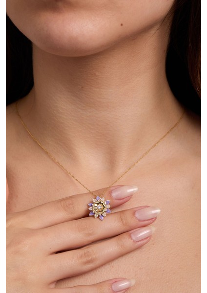 925 Ayar Gümüş Mor Mineli Lotus Kolye fiyatları