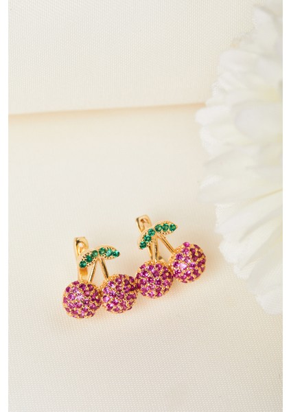 925 Ayar Gümüş Kiraz Model Küpe