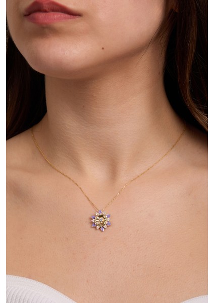 925 Ayar Gümüş Mor Mineli Lotus Kolye modelleri