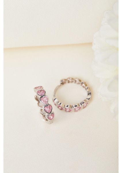 925 Ayar Gümüş Pembe Kalpli Prenses Küpesi